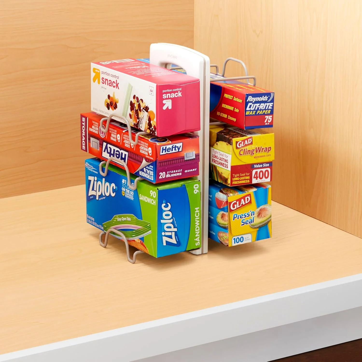 نگهدارنده جعبه های فویل، کیسه و پلاستیک YouCopia WrapStand، قابل تنظیم برای کابینت آشپزخانه و سازماندهی انبار، نصب سریع، سفید - 50173