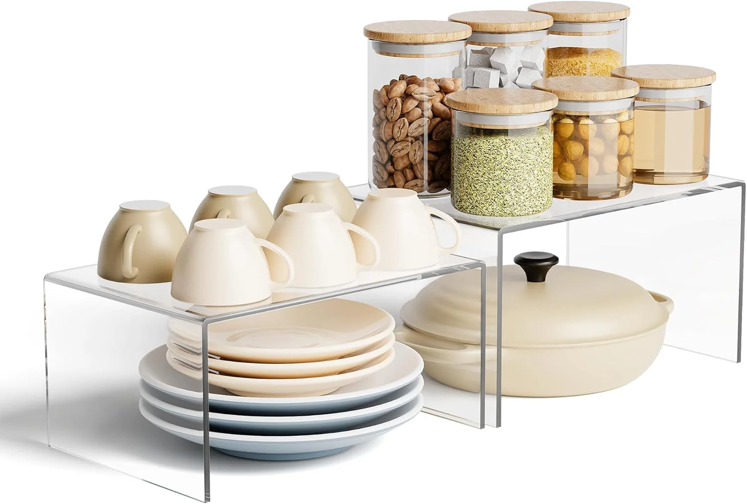 ست 2 عددی پایه کابینت آشپزخانه اکرلیک شفاف Yakaly - سازمان دهنده قفسه های قابل انباشت ضد لغزش، قفسه های صرفه جویی در فضا برای نمایش پیشخوان و سازماندهی ادویه ست 2 عددی پایه کابینت آشپزخانه اکرلیک شفاف Yakaly - سازمان دهنده قفسه های قابل انباشت ضد لغزش، قفسه های صرفه جویی در فضا برای نمایش پیشخوان و سازماندهی ادویه