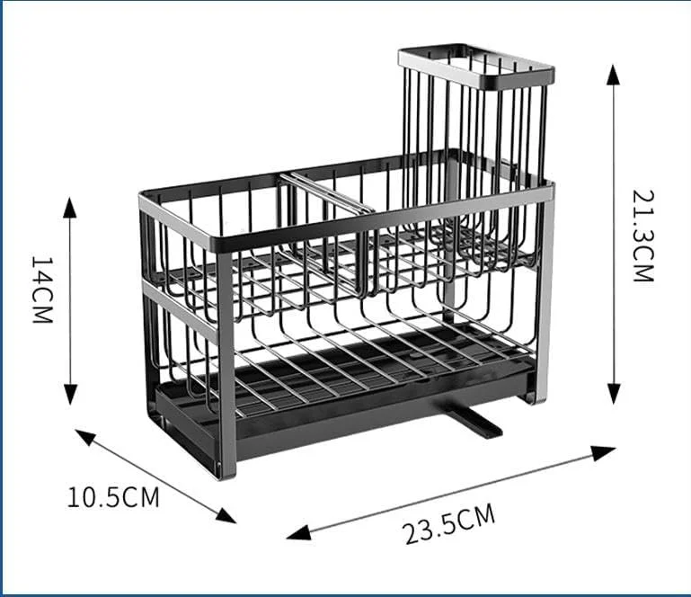 جا اسکاچی یلا جوی، ارگانایزر سینک ظرفشویی، جا برس و اسکاچ دو طبقه، جا قاشق چنگالی استیل، جا مایع ظرفشویی همراه با سینی، لوازم جانبی و رک نگهداری (مشکی)