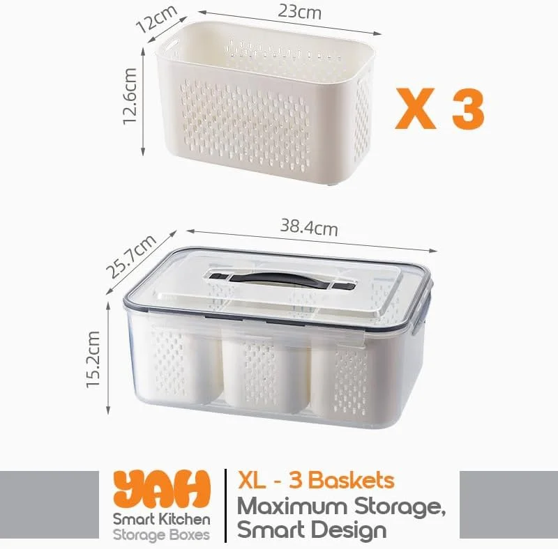 باکسهای هوشمند نگهداری مواد غذایی YAH مدل XL - ضد هوا، قابل استفاده در مایکروویو و فریزر. سازمان دهندههای یخچال و کابینت - ظروف بادوام - دارای سبدهای آبکش و جداکنندهها (XL - 3 سبد) باکسهای هوشمند نگهداری مواد غذایی YAH مدل XL - ضد هوا، قابل استفاده در مایکروویو و فریزر. سازمان دهندههای یخچال و کابینت - ظروف بادوام - دارای سبدهای آبکش و جداکنندهها (XL - 3 سبد)