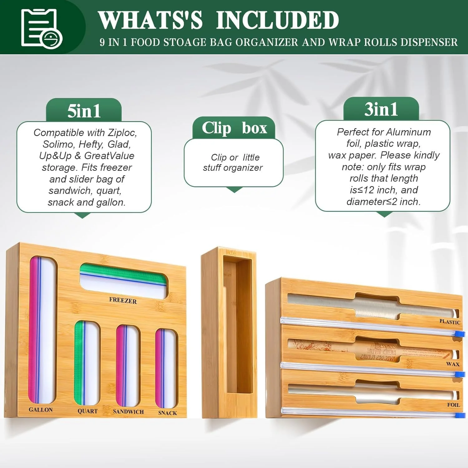 ارگانایزر کیسه های نگهداری 9 در 1 Ybaier برای کشوی آشپزخانه، فویل و روکش پلاستیکی بامبو با برش دهنده، ارگانایزرهای آشپزخانه سازگار با اندازه های گالن، کوارت، ساندویچ و اسنک ارگانایزر کیسه های نگهداری 9 در 1 Ybaier برای کشوی آشپزخانه، فویل و روکش پلاستیکی بامبو با برش دهنده، ارگانایزرهای آشپزخانه سازگار با اندازه های گالن، کوارت، ساندویچ و اسنک