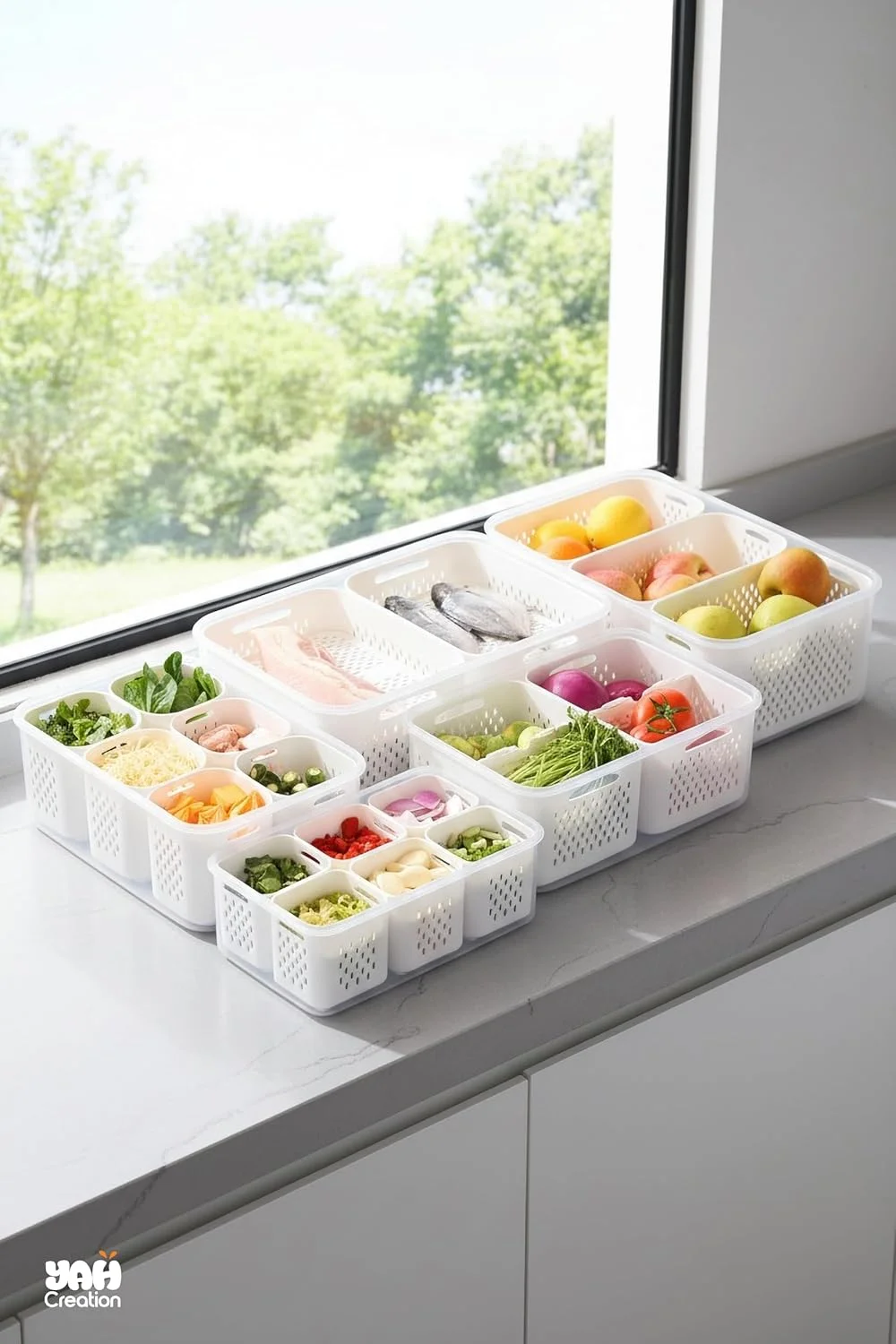 باکسهای هوشمند نگهداری مواد غذایی YAH مدل XL - ضد هوا، قابل استفاده در مایکروویو و فریزر. سازمان دهندههای یخچال و کابینت - ظروف بادوام - دارای سبدهای آبکش و جداکنندهها (XL - 3 سبد) باکسهای هوشمند نگهداری مواد غذایی YAH مدل XL - ضد هوا، قابل استفاده در مایکروویو و فریزر. سازمان دهندههای یخچال و کابینت - ظروف بادوام - دارای سبدهای آبکش و جداکنندهها (XL - 3 سبد)