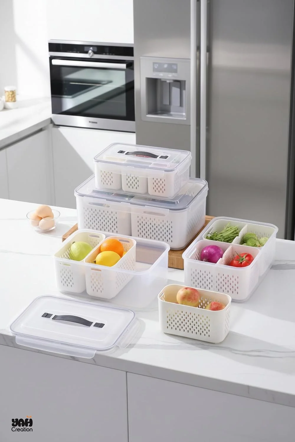 باکسهای هوشمند نگهداری مواد غذایی YAH مدل XL - ضد هوا، قابل استفاده در مایکروویو و فریزر. سازمان دهندههای یخچال و کابینت - ظروف بادوام - دارای سبدهای آبکش و جداکنندهها (XL - 3 سبد) باکسهای هوشمند نگهداری مواد غذایی YAH مدل XL - ضد هوا، قابل استفاده در مایکروویو و فریزر. سازمان دهندههای یخچال و کابینت - ظروف بادوام - دارای سبدهای آبکش و جداکنندهها (XL - 3 سبد)