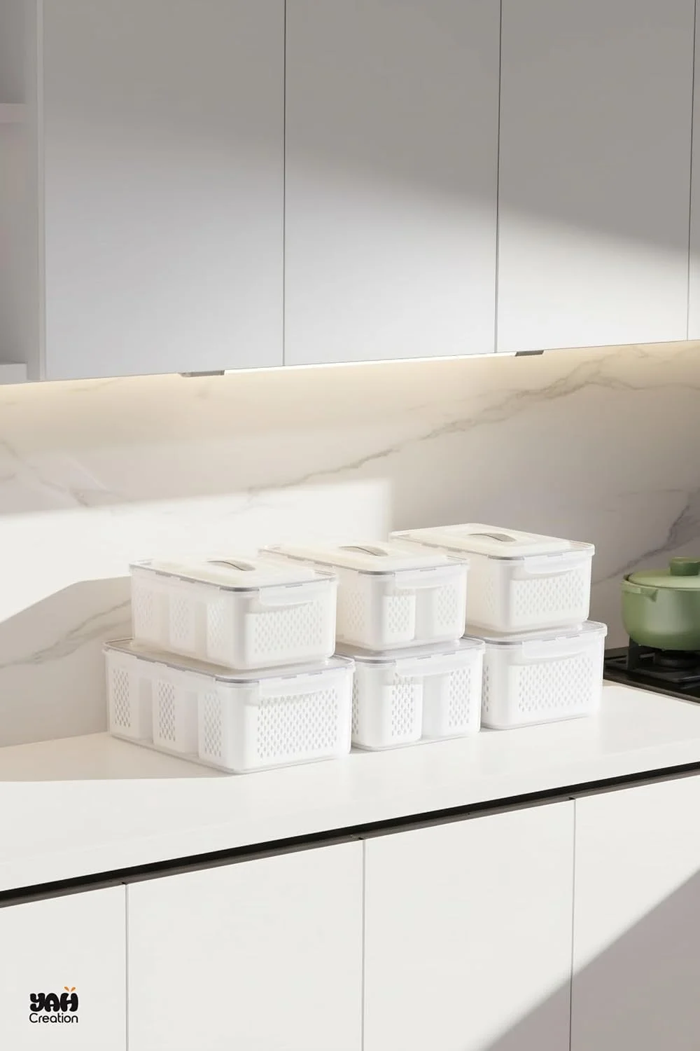 باکسهای هوشمند نگهداری مواد غذایی YAH مدل XL - ضد هوا، قابل استفاده در مایکروویو و فریزر. سازمان دهندههای یخچال و کابینت - ظروف بادوام - دارای سبدهای آبکش و جداکنندهها (XL - 3 سبد) باکسهای هوشمند نگهداری مواد غذایی YAH مدل XL - ضد هوا، قابل استفاده در مایکروویو و فریزر. سازمان دهندههای یخچال و کابینت - ظروف بادوام - دارای سبدهای آبکش و جداکنندهها (XL - 3 سبد)