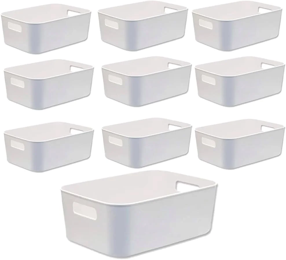 ظروف ذخیره سازی ای ورلد - سبد پلاستیکی سازمان دهنده انبار، ظروف مکعبی کوچک خانگی با دستگیره های برش خورده برای سازماندهی آشپزخانه - قفسه اتاق کودک، پیشخوان خانه، کمد و حمام. (بسته 10 عددی)