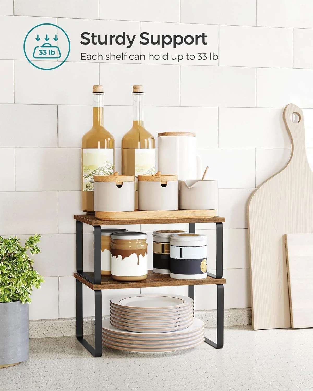 شلف نظم دهنده کابینت XICEN، ست 2 تایی شلف رومیزی آشپزخانه، مناسب برای نگهداری وسایل آشپزخانه، استند ادویه، قابل چیدن روی هم، قابل گسترش، ساخته شده از فلز و چوب مهندسی شده (مشکی جوهری + قهوه ای روستیک، عرض 29.7 سانتی متر) شلف نظم دهنده کابینت XICEN، ست 2 تایی شلف رومیزی آشپزخانه، مناسب برای نگهداری وسایل آشپزخانه، استند ادویه، قابل چیدن روی هم، قابل گسترش، ساخته شده از فلز و چوب مهندسی شده (مشکی جوهری + قهوه ای روستیک، عرض 29.7 سانتی متر)