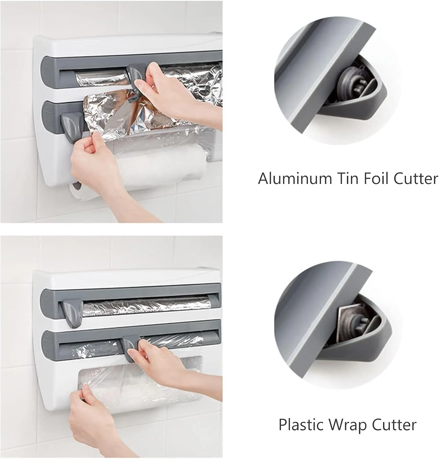 نگهدارنده آشپزخانه ویستینگ 3 در 1، نگهدارنده فویل و سلفون، برشگر، جا دستمال کاغذی رولی