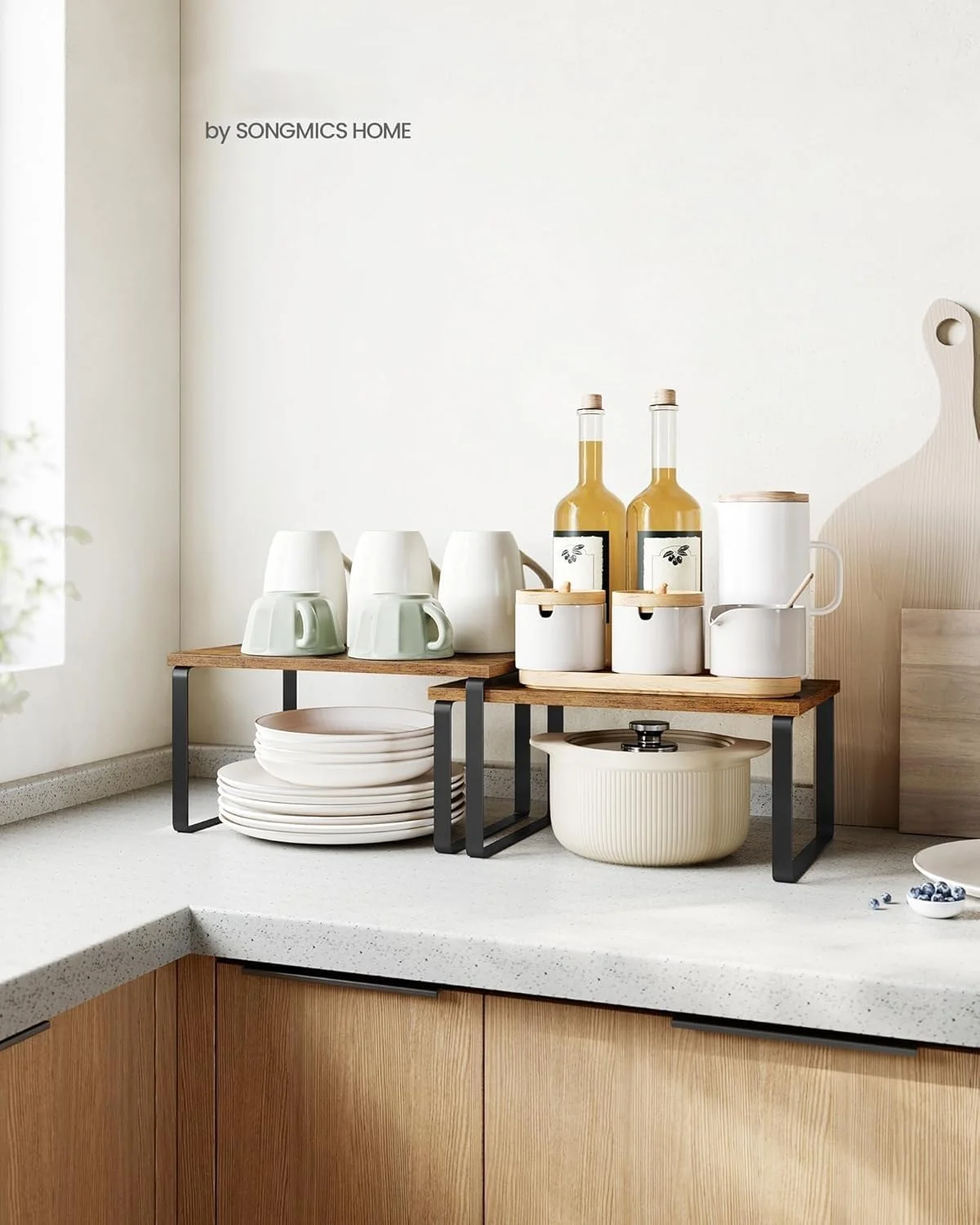 شلف نظم دهنده کابینت XICEN، ست 2 تایی شلف رومیزی آشپزخانه، مناسب برای نگهداری وسایل آشپزخانه، استند ادویه، قابل چیدن روی هم، قابل گسترش، ساخته شده از فلز و چوب مهندسی شده (مشکی جوهری + قهوه ای روستیک، عرض 29.7 سانتی متر) شلف نظم دهنده کابینت XICEN، ست 2 تایی شلف رومیزی آشپزخانه، مناسب برای نگهداری وسایل آشپزخانه، استند ادویه، قابل چیدن روی هم، قابل گسترش، ساخته شده از فلز و چوب مهندسی شده (مشکی جوهری + قهوه ای روستیک، عرض 29.7 سانتی متر)