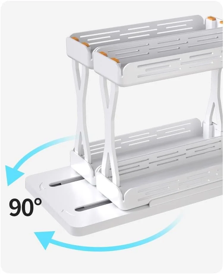 قفسه ادویه دو طبقه چرخشی و کشویی WESTCH، نگهدارنده و نظم دهنده کابینت آشپزخانه، قفسه کابینت چرخشی چند منظوره