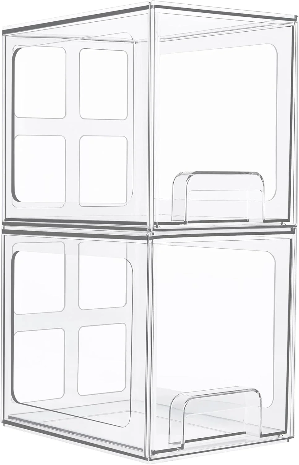 بسته 2 عددی کشوهای ذخیره سازی قابل انباشت Vtopmart، سازمان دهنده لوازم آرایش اکریلیک حمام به ارتفاع 6.6 اینچ، سطل های ذخیره سازی پلاستیکی شفاف برای روشویی، زیر سینک، کابینت آشپزخانه، سازماندهی و ذخیره سازی انبار