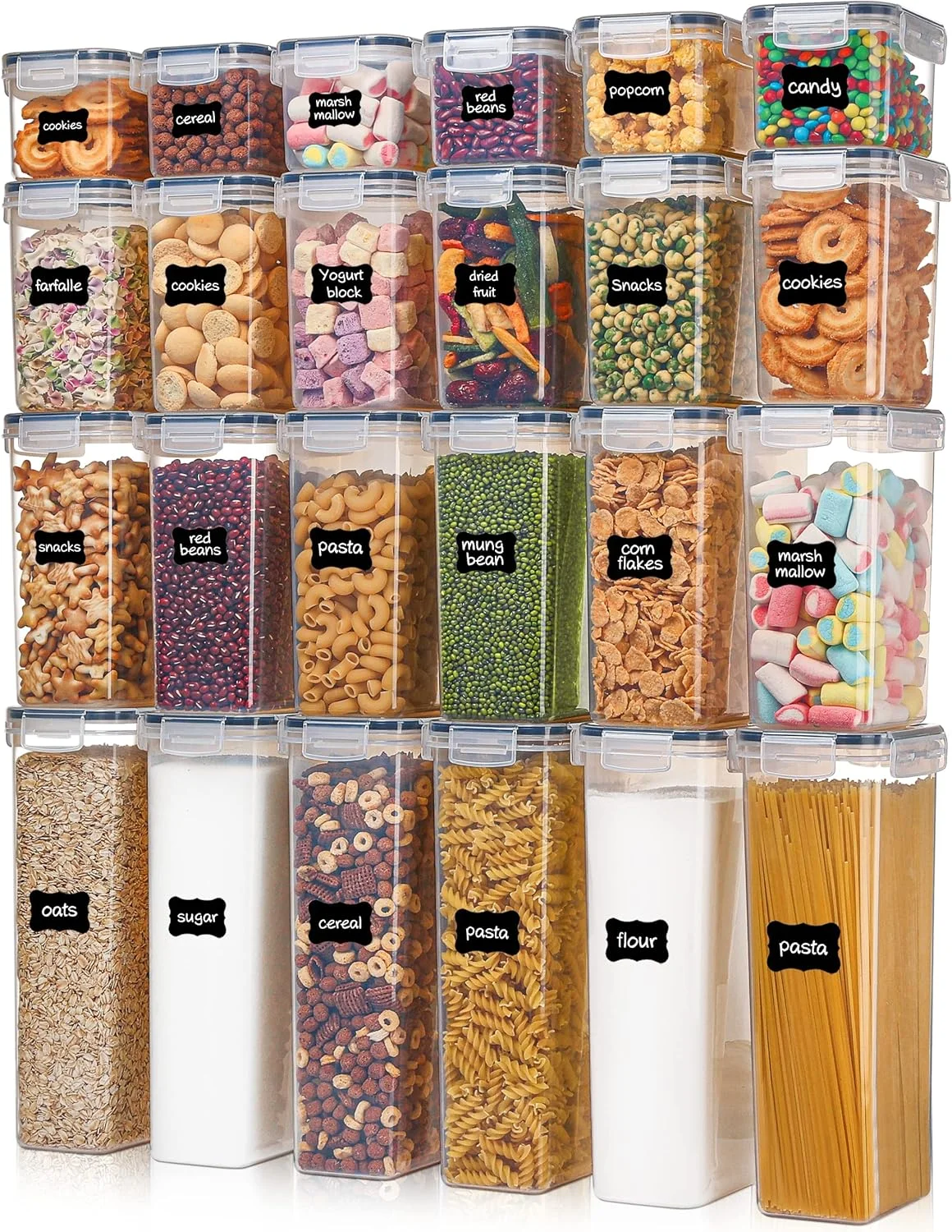 ظروف نگهداری مواد غذایی درب دار Vtopmart، مجموعه 24 عددی ظروف پلاستیکی آشپزخانه برای غلات، اسپاگتی، مواد غذایی خشک، آرد و شکر، بدون BPA، شامل 24 برچسب ظروف نگهداری مواد غذایی درب دار Vtopmart، مجموعه 24 عددی ظروف پلاستیکی آشپزخانه برای غلات، اسپاگتی، مواد غذایی خشک، آرد و شکر، بدون BPA، شامل 24 برچسب