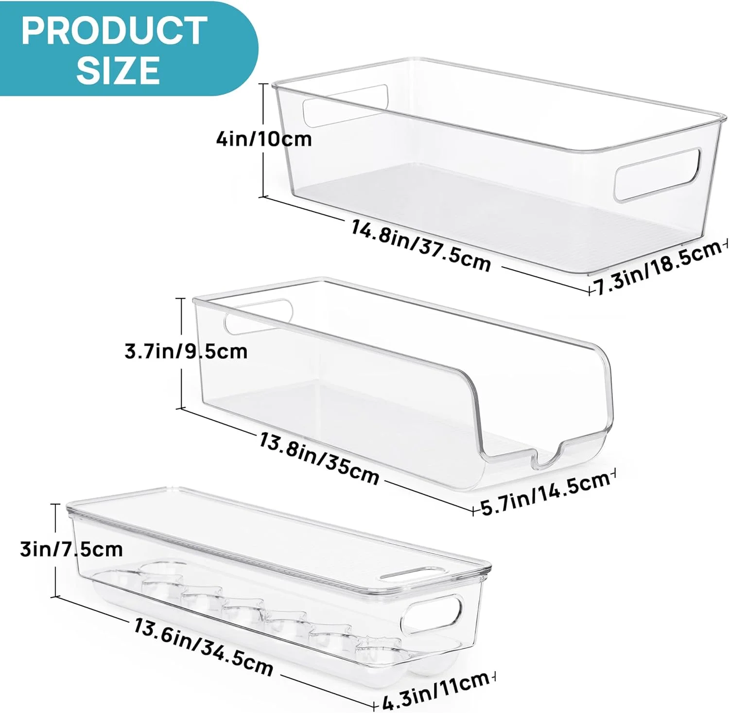 مجموعه 8 عددی نظم دهنده یخچال Vtopmart، سطل های سازمان دهنده یخچال با دستگیره، سطل های سازمان دهنده شفاف فریزر، ظروف نگهداری یخچال بدون BPA برای یخچال، فریزر، کابینت، آشپزخانه، انبار