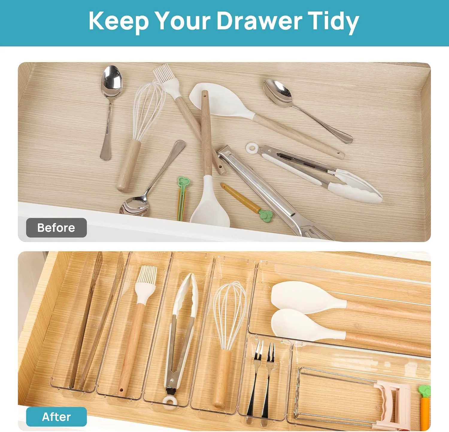 Vtopmart ست 7 عددی نظم دهنده کشو آشپزخانه، سینی نظم دهنده ظروف پلاستیکی شفاف در 4 سایز، نظم دهنده کارد و چنگال برای کشو، سطل های ذخیره سازی برای لوازم آرایش، حمام Vtopmart ست 7 عددی نظم دهنده کشو آشپزخانه، سینی نظم دهنده ظروف پلاستیکی شفاف در 4 سایز، نظم دهنده کارد و چنگال برای کشو، سطل های ذخیره سازی برای لوازم آرایش، حمام