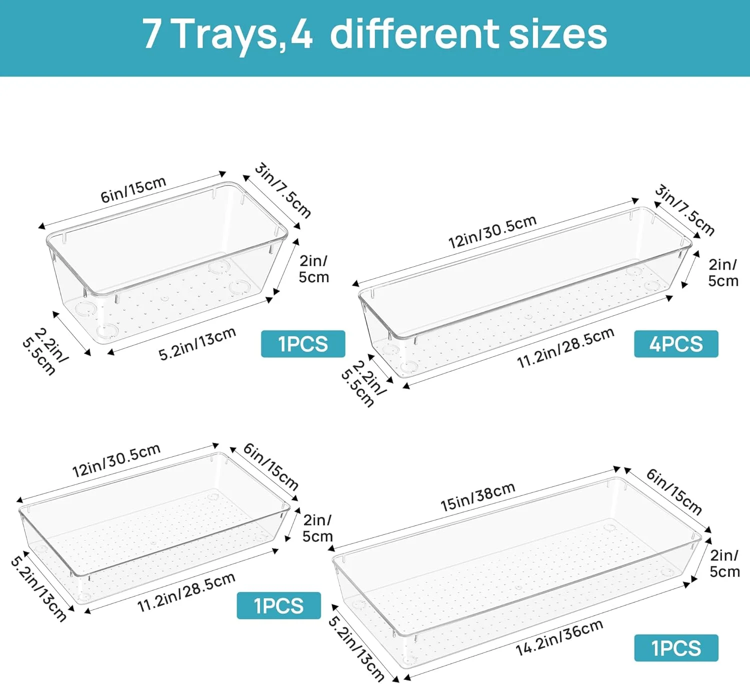 Vtopmart ست 7 عددی نظم دهنده کشو آشپزخانه، سینی نظم دهنده ظروف پلاستیکی شفاف در 4 سایز، نظم دهنده کارد و چنگال برای کشو، سطل های ذخیره سازی برای لوازم آرایش، حمام Vtopmart ست 7 عددی نظم دهنده کشو آشپزخانه، سینی نظم دهنده ظروف پلاستیکی شفاف در 4 سایز، نظم دهنده کارد و چنگال برای کشو، سطل های ذخیره سازی برای لوازم آرایش، حمام
