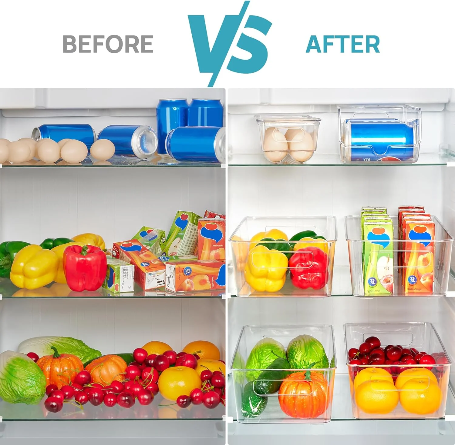 مجموعه 8 عددی نظم دهنده یخچال Vtopmart، سطل های سازمان دهنده یخچال با دستگیره، سطل های سازمان دهنده شفاف فریزر، ظروف نگهداری یخچال بدون BPA برای یخچال، فریزر، کابینت، آشپزخانه، انبار