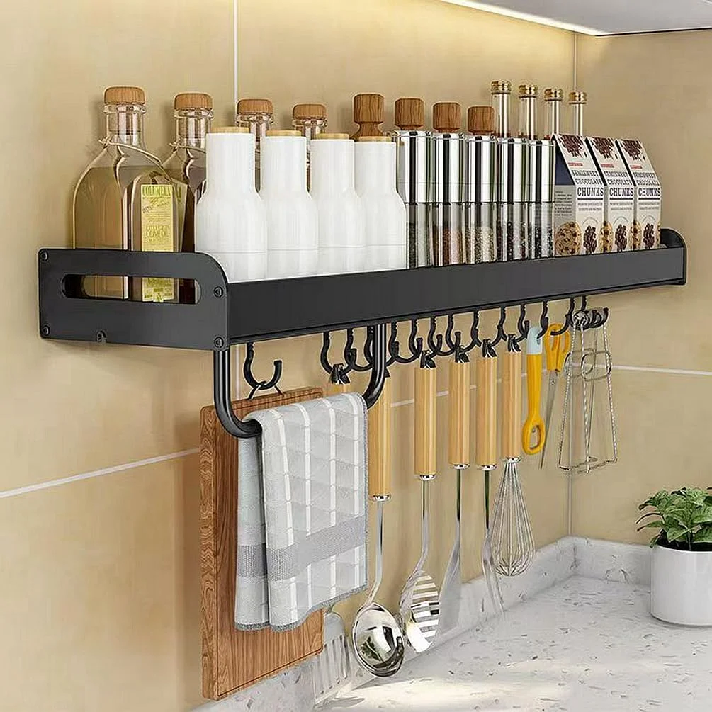 جای ادویه و وسایل آشپزخانه فولاد کربنی، قفسه دیواری برای نگهداری روغن، نمک، سس و سرکه، سازمان دهنده لوازم بهداشتی حمام با میله حوله و قلاب جای ادویه و وسایل آشپزخانه فولاد کربنی، قفسه دیواری برای نگهداری روغن، نمک، سس و سرکه، سازمان دهنده لوازم بهداشتی حمام با میله حوله و قلاب