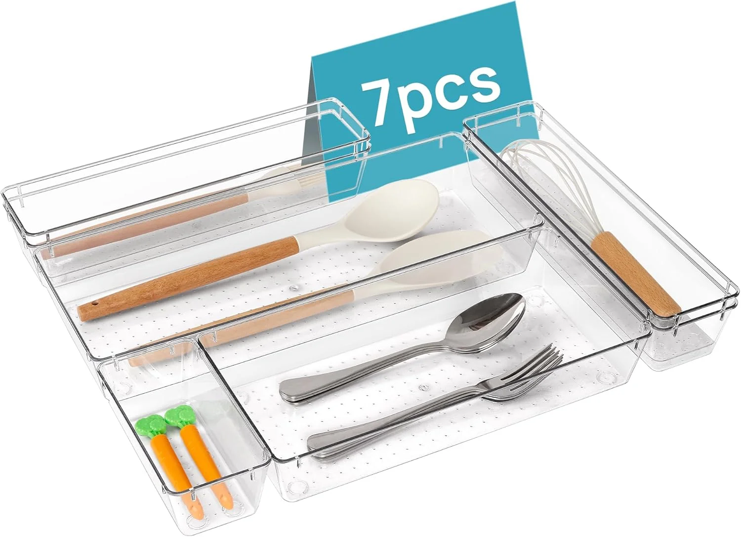 Vtopmart ست 7 عددی نظم دهنده کشو آشپزخانه، سینی نظم دهنده ظروف پلاستیکی شفاف در 4 سایز، نظم دهنده کارد و چنگال برای کشو، سطل های ذخیره سازی برای لوازم آرایش، حمام Vtopmart ست 7 عددی نظم دهنده کشو آشپزخانه، سینی نظم دهنده ظروف پلاستیکی شفاف در 4 سایز، نظم دهنده کارد و چنگال برای کشو، سطل های ذخیره سازی برای لوازم آرایش، حمام
