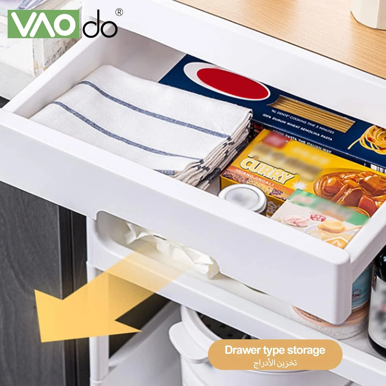 چرخ دستی سه طبقه VAODO، یک قفسه ذخیره سازی متحرک با کشو و طراحی درب تاشو، مونتاژ آسان، مناسب برای حمام، آشپزخانه، اتاق خواب، اتاق نشیمن، دفتر، استودیو چرخ دستی سه طبقه VAODO، یک قفسه ذخیره سازی متحرک با کشو و طراحی درب تاشو، مونتاژ آسان، مناسب برای حمام، آشپزخانه، اتاق خواب، اتاق نشیمن، دفتر، استودیو