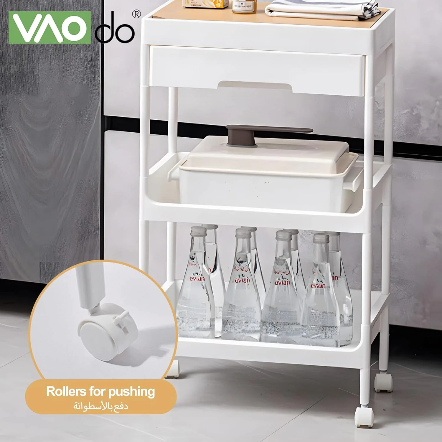 چرخ دستی سه طبقه VAODO، یک قفسه ذخیره سازی متحرک با کشو و طراحی درب تاشو، مونتاژ آسان، مناسب برای حمام، آشپزخانه، اتاق خواب، اتاق نشیمن، دفتر، استودیو چرخ دستی سه طبقه VAODO، یک قفسه ذخیره سازی متحرک با کشو و طراحی درب تاشو، مونتاژ آسان، مناسب برای حمام، آشپزخانه، اتاق خواب، اتاق نشیمن، دفتر، استودیو