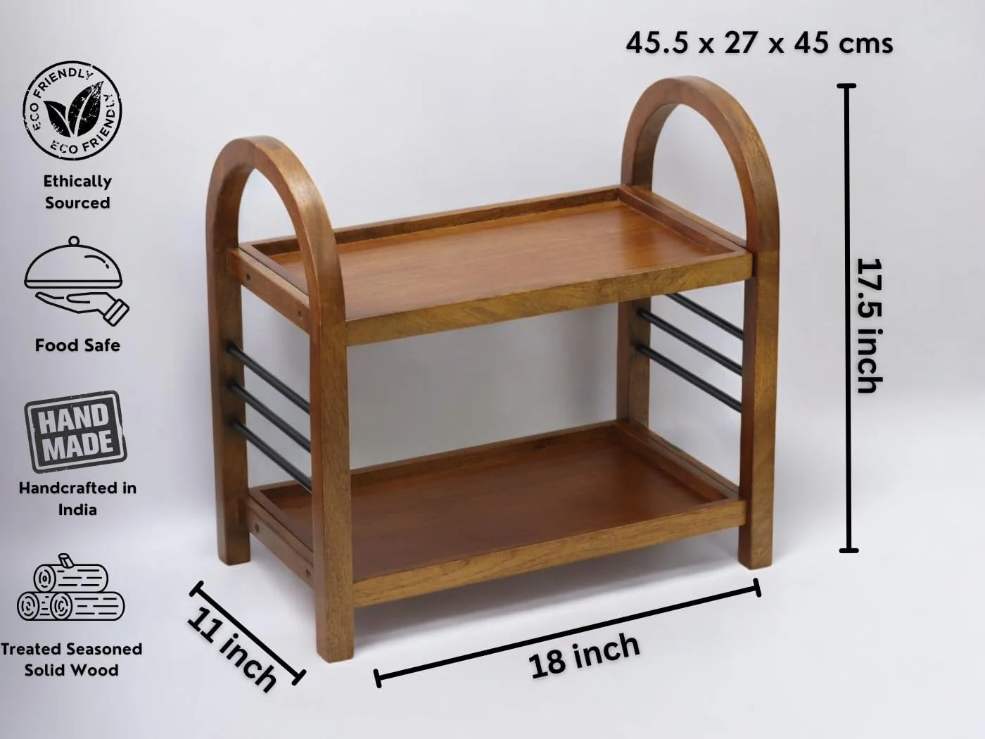 قفسه چوبی نظم دهنده خانه و آشپزخانه وستا هومز / قفسه های ذخیره سازی / قفسه ادویه / نظم دهنده برای دفتر، اتاق خواب | 45.72x 26.92x 45.72 سانتی متر | چوب انبه و آهن | دست ساز در هند قفسه چوبی نظم دهنده خانه و آشپزخانه وستا هومز / قفسه های ذخیره سازی / قفسه ادویه / نظم دهنده برای دفتر، اتاق خواب | 45.72x 26.92x 45.72 سانتی متر | چوب انبه و آهن | دست ساز در هند