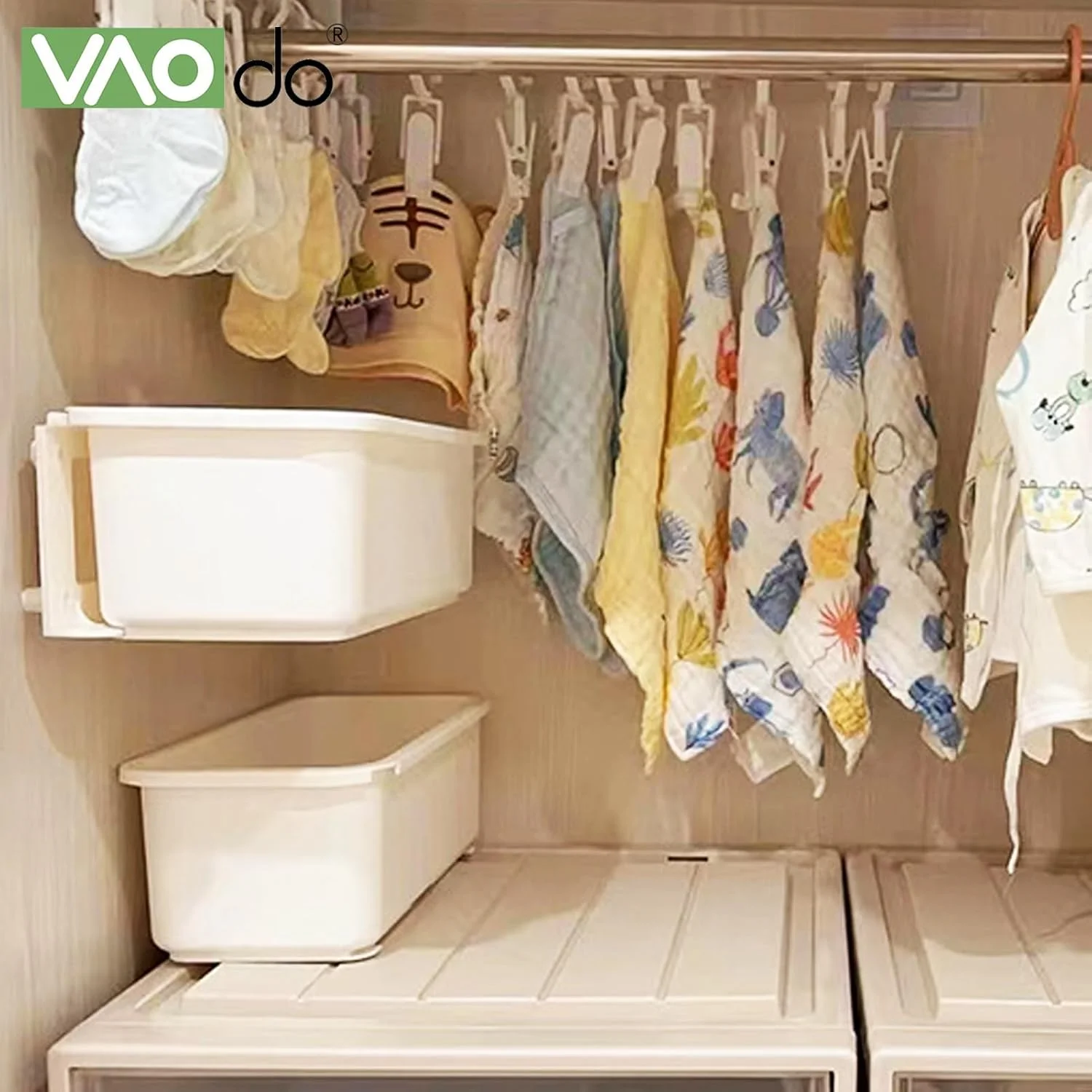 ارگانایزر زیر سینک VAODO، 2 عدد، ارگانایزر کابینتی کشویی، قفسه رک دیواری برای کابینت زیر سینک آشپزخانه و حمام (بدون نیاز به سوراخ، سفید)