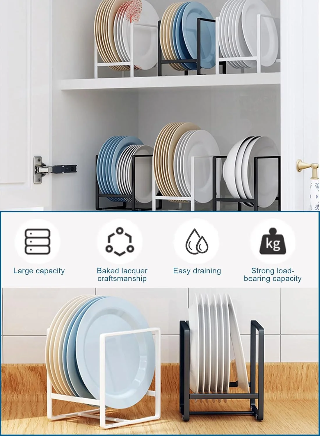 URbazaar نگهدارنده ظروف و بشقاب، سازمان دهنده کابینت آشپزخانه، مناسب برای بشقاب، درب قابلمه، سازمان دهنده روی کابینت آشپزخانه، کابینت آشپزخانه، پیشخوان و کمد، 2 عدد