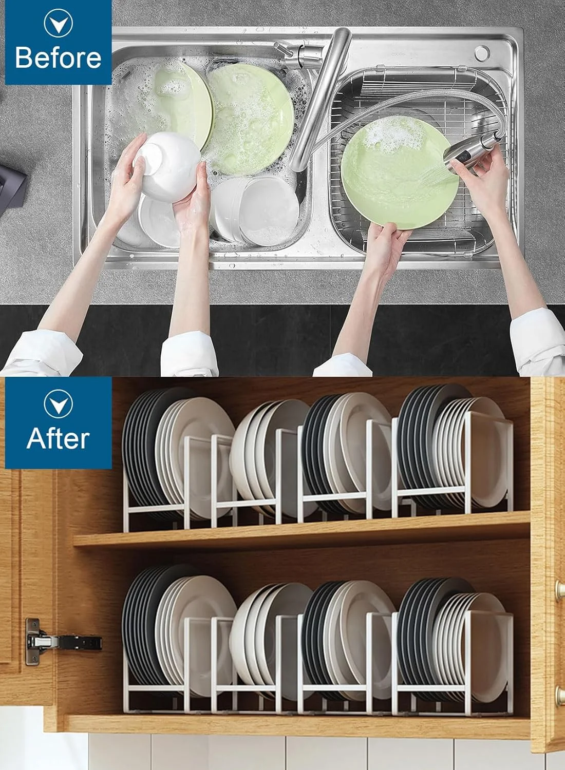 URbazaar نگهدارنده ظروف و بشقاب، سازمان دهنده کابینت آشپزخانه، مناسب برای بشقاب، درب قابلمه، سازمان دهنده روی کابینت آشپزخانه، کابینت آشپزخانه، پیشخوان و کمد، 2 عدد