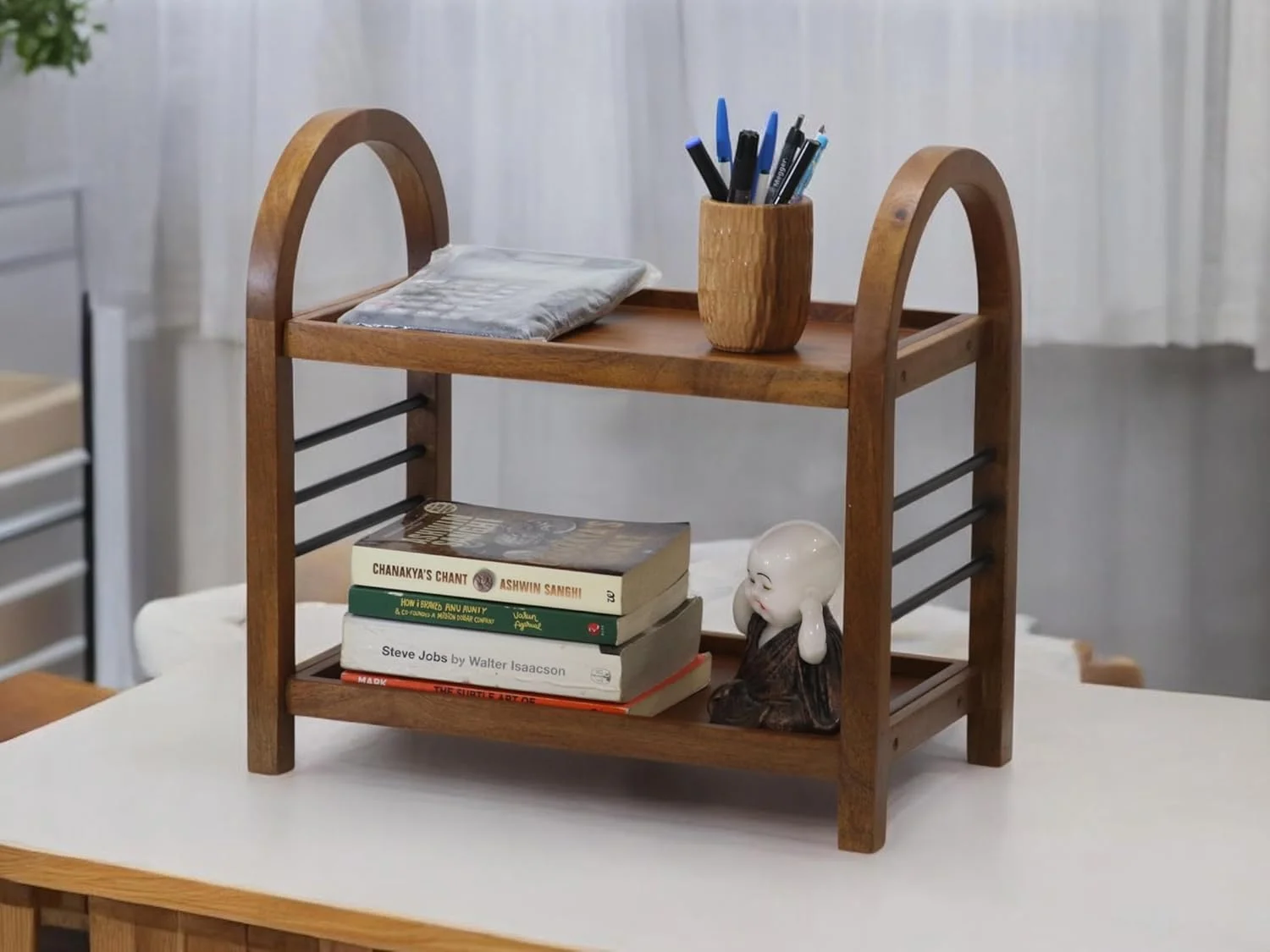 قفسه چوبی نظم دهنده خانه و آشپزخانه وستا هومز / قفسه های ذخیره سازی / قفسه ادویه / نظم دهنده برای دفتر، اتاق خواب | 45.72x 26.92x 45.72 سانتی متر | چوب انبه و آهن | دست ساز در هند قفسه چوبی نظم دهنده خانه و آشپزخانه وستا هومز / قفسه های ذخیره سازی / قفسه ادویه / نظم دهنده برای دفتر، اتاق خواب | 45.72x 26.92x 45.72 سانتی متر | چوب انبه و آهن | دست ساز در هند