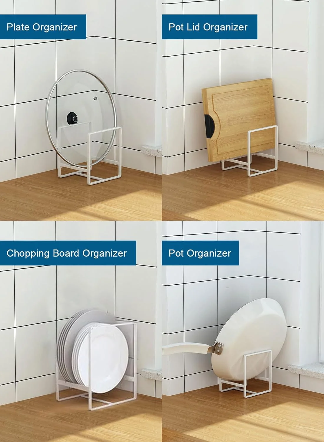 URbazaar نگهدارنده ظروف و بشقاب، سازمان دهنده کابینت آشپزخانه، مناسب برای بشقاب، درب قابلمه، سازمان دهنده روی کابینت آشپزخانه، کابینت آشپزخانه، پیشخوان و کمد، 2 عدد