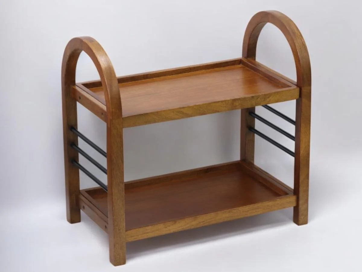 قفسه چوبی نظم دهنده خانه و آشپزخانه وستا هومز / قفسه های ذخیره سازی / قفسه ادویه / نظم دهنده برای دفتر، اتاق خواب | 45.72x 26.92x 45.72 سانتی متر | چوب انبه و آهن | دست ساز در هند قفسه چوبی نظم دهنده خانه و آشپزخانه وستا هومز / قفسه های ذخیره سازی / قفسه ادویه / نظم دهنده برای دفتر، اتاق خواب | 45.72x 26.92x 45.72 سانتی متر | چوب انبه و آهن | دست ساز در هند