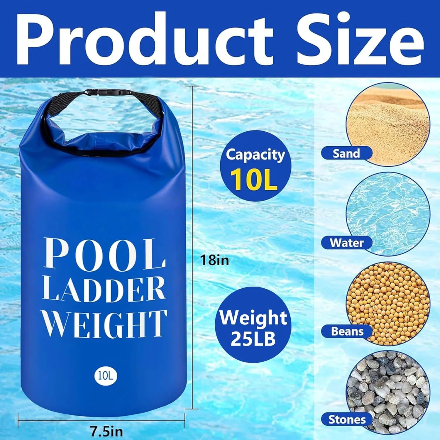 مجموعه 4 عددی وزنه نردبان استخر moonoom از جنس PVC 500D - کیسه های وزنه شنی پله استخر ضد آب 10 لیتری - کیسه لنگر وزنه پله استخر قابل پر شدن با دسته سنگین برای پله های استخر