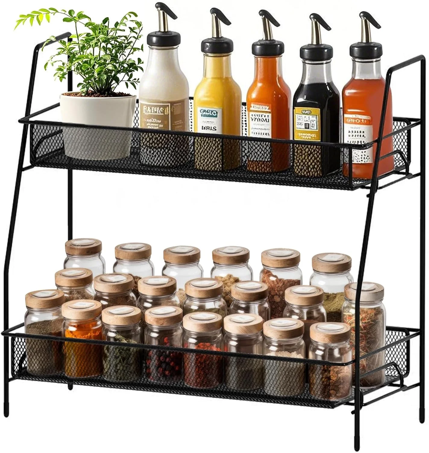 ارگنایزر رومیزی دو طبقه URbazaar برای پیشخوان حمام، ارگنایزر برای اتاق خواب، قفسه ادویه برای قفسه پیشخوان آشپزخانه (مشکی)