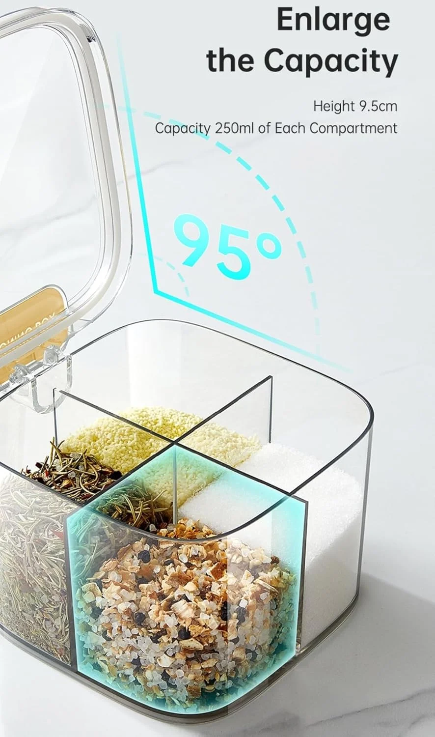 ظرف ادویه 4 قسمتی UrbanEssentia با درب و قاشق، جا ادویه ای پلاستیکی شفاف، سازمان دهنده ادویه 4 خانه، ظرف چاشنی با قاشق و درب محکم، سازمان دهنده آشپزخانه.