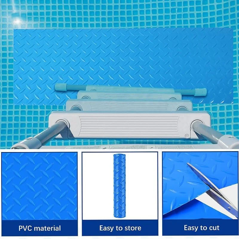 پد زیر پله نردبان استخر ضد لغزش - 23x91 سانتی متر، پد محافظ پله برای استخرهای روکار، لاستیک ضد آب با طراحی ضد لغزش برای پله ها و نردبان استخر (1 عدد ویلو)