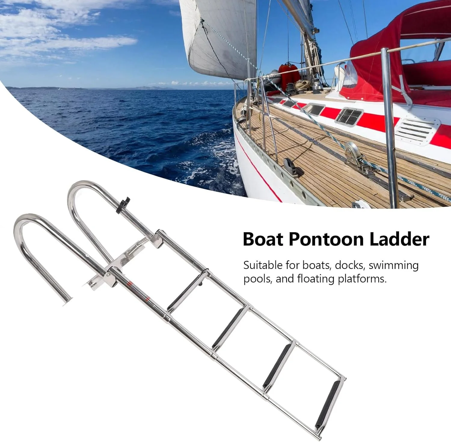 نردبان قایق پانتونی 4 پله Luocute، نردبان تلسکوپی تاشو ضد لغزش فولاد ضد زنگ 316 سنگین، کاربرد چند منظوره برای نصب در قایق های دریایی، قایق تفریحی و استخر شنا