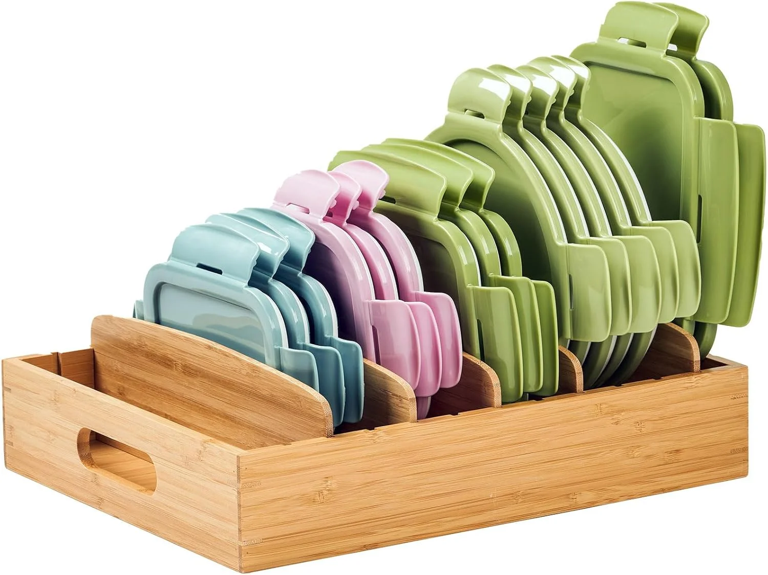 ارگانایزر کابینت آشپزخانه Umilife برای درب ظروف نگهداری مواد غذایی، با جداکننده های قابل تنظیم، ارگانایزر کشو بامبو، جعبه برای نگهداری و نظم دهی آشپزخانه