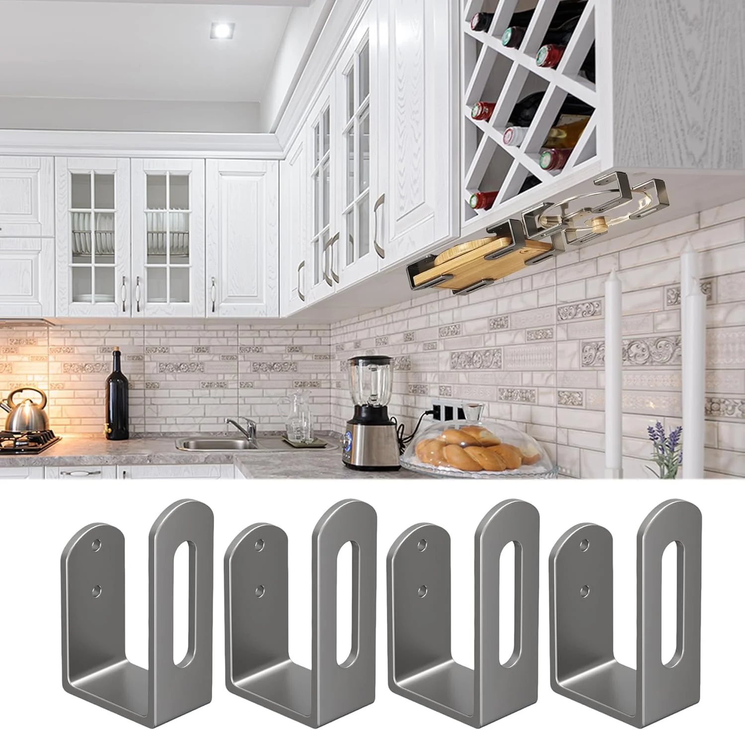 نگهدارنده تخته برش و قفسه درب قابلمه زیر کابینت - نگهدارنده استیل ضد زنگ 4 تکه برای نگهداری در آشپزخانه، صرفه جویی در فضا برای تخته خردکن روی میز و زیر قفسه، نصب آسان و بادوام (خاکستری)