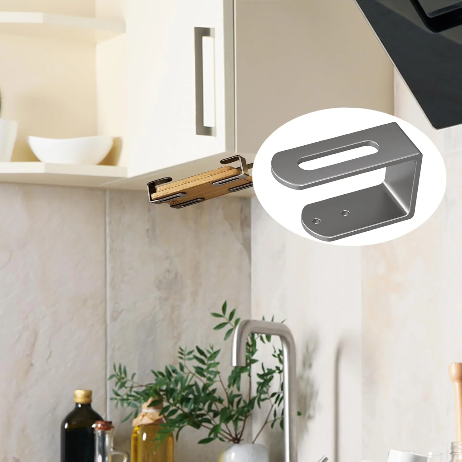 نگهدارنده تخته برش و قفسه درب قابلمه زیر کابینت - نگهدارنده استیل ضد زنگ 4 تکه برای نگهداری در آشپزخانه، صرفه جویی در فضا برای تخته خردکن روی میز و زیر قفسه، نصب آسان و بادوام (خاکستری)