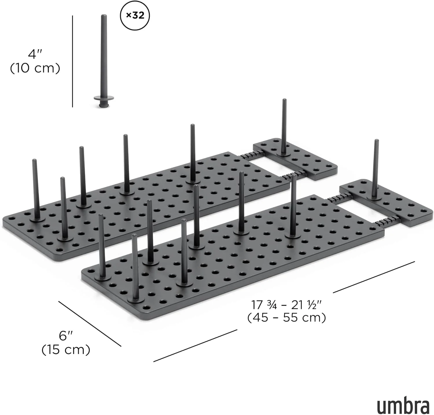 سینی نظم دهنده کابینت، قفسه و کشو آشپزخانه Umbra Peggy، سیستم ذخیره سازی قابل تنظیم برای ظروف غذا، ظروف پخت و پز، ظروف سرو، لوازم آشپزی و موارد دیگر، مجموعه 2 عددی، خاکستری