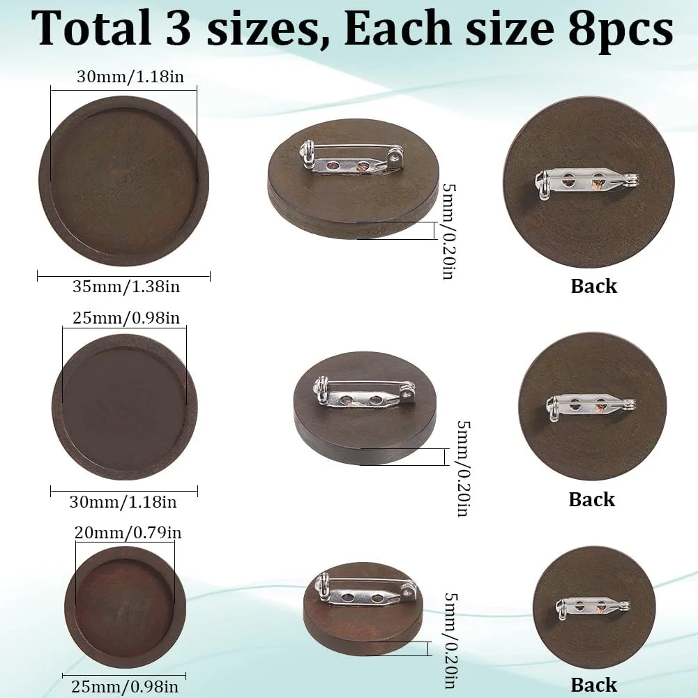 SUNNYCLUE بسته 24 عددی پایه سنجاق سینه چوبی در 3 سایز، خام، قهوه ای، چوب طبیعی، سینی گرد تخت، پین های یقه، سنجاق سینه، تنظیمات نگین دار با سنجاق ایمنی ساخته شده از فولاد ضد زنگ F SUNNYCLUE بسته 24 عددی پایه سنجاق سینه چوبی در 3 سایز، خام، قهوه ای، چوب طبیعی، سینی گرد تخت، پین های یقه، سنجاق سینه، تنظیمات نگین دار با سنجاق ایمنی ساخته شده از فولاد ضد زنگ F