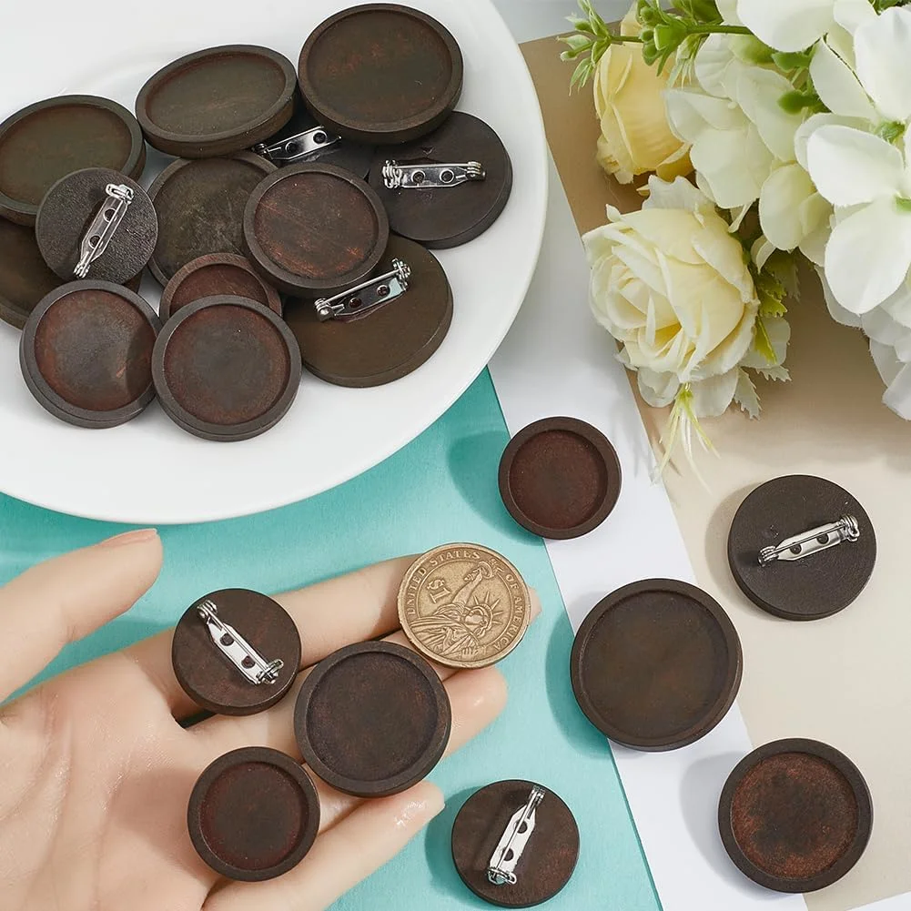 SUNNYCLUE بسته 24 عددی پایه سنجاق سینه چوبی در 3 سایز، خام، قهوه ای، چوب طبیعی، سینی گرد تخت، پین های یقه، سنجاق سینه، تنظیمات نگین دار با سنجاق ایمنی ساخته شده از فولاد ضد زنگ F SUNNYCLUE بسته 24 عددی پایه سنجاق سینه چوبی در 3 سایز، خام، قهوه ای، چوب طبیعی، سینی گرد تخت، پین های یقه، سنجاق سینه، تنظیمات نگین دار با سنجاق ایمنی ساخته شده از فولاد ضد زنگ F