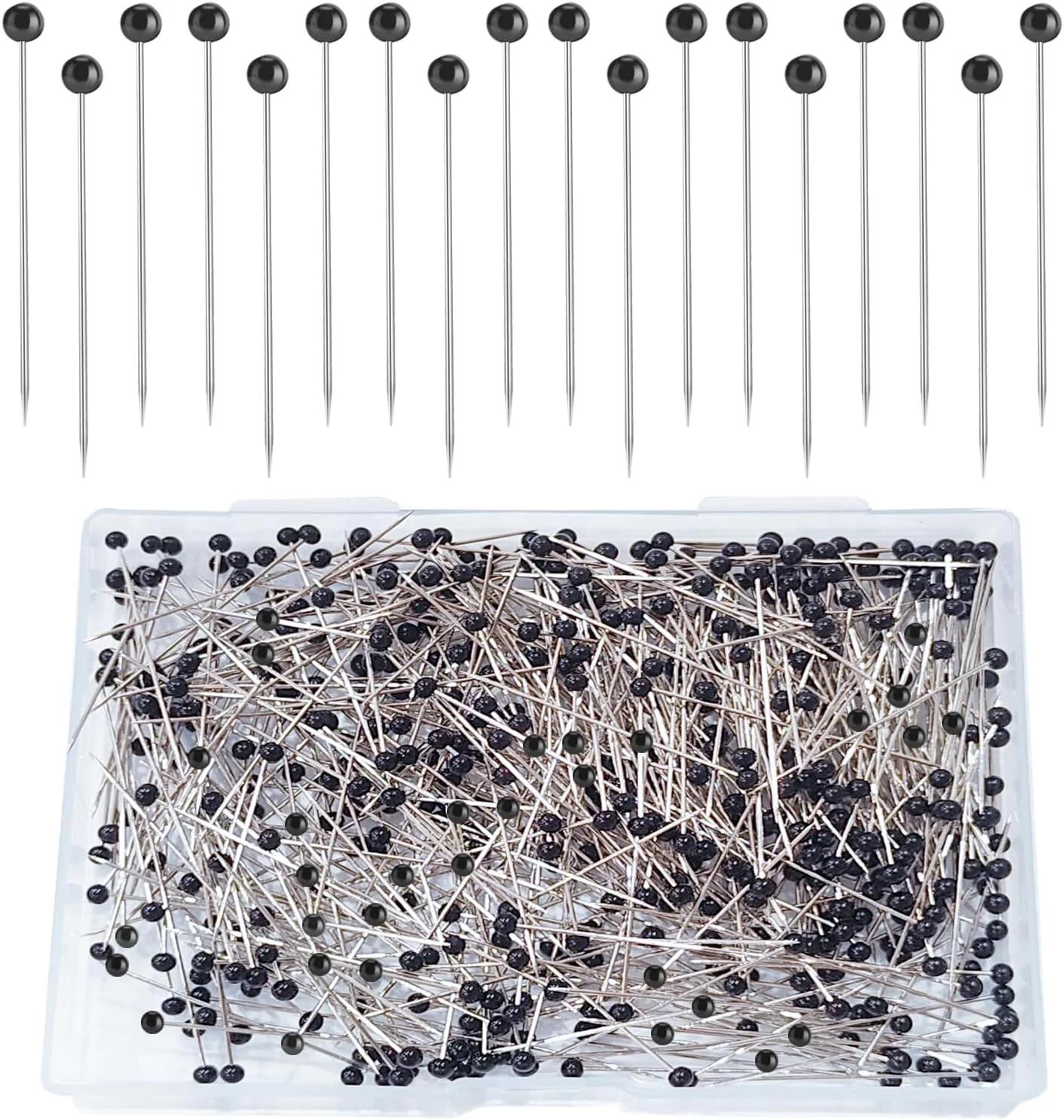 سوزن ته گرد خیاطی Sunenlyst، 500 عدد سوزن ته گرد با سر شیشه ای توپی 1.5 اینچی، سوزن های لحاف دوزی برای پارچه، سوزن مشکی برای ساخت جواهرات، لوازم صنایع دستی و خیاطی