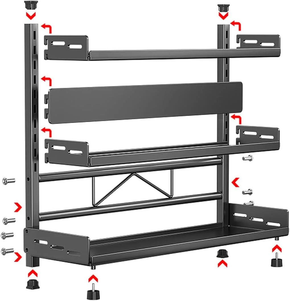 جای ادویه تایکام، قفسه آشپزخانه، ارگانایزر رومیزی، قفسه ادویه ایستاده بزرگ 3 طبقه برای نگهداری ادویه، ارگانایزر ادویه آشپزخانه، جا ادویه ای (3 طبقه قابل تنظیم مشکی)