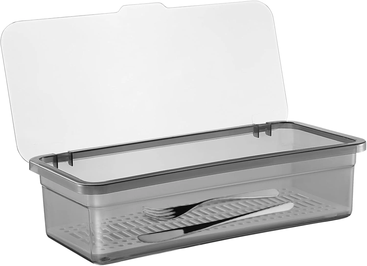 سینی پلاستیکی کارد و چنگال TOPBATHY با درب، ارگانایزر کشو لوازم آشپزخانه و ظروف، محفظه نگهداری رومیزی نقره ای (مشکی)