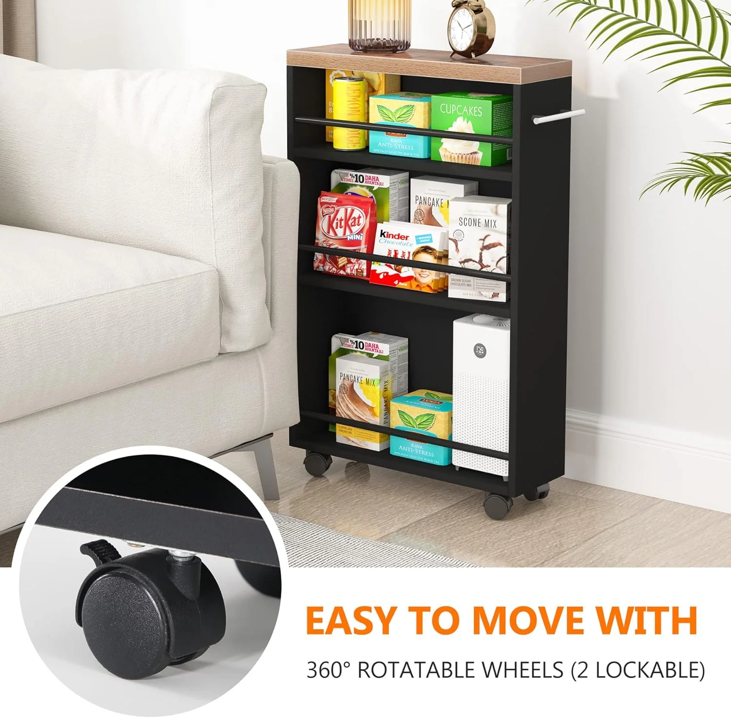 Tribesigns 4-Tier Slim Kitchen Storage Carts, Rolling Narrow Trolley Organizer on Wheels for Small Place, Slide Out Slim Utility Cart Skinny Laundry Cart with Handle for Kitchen, Bathroom, Laundry