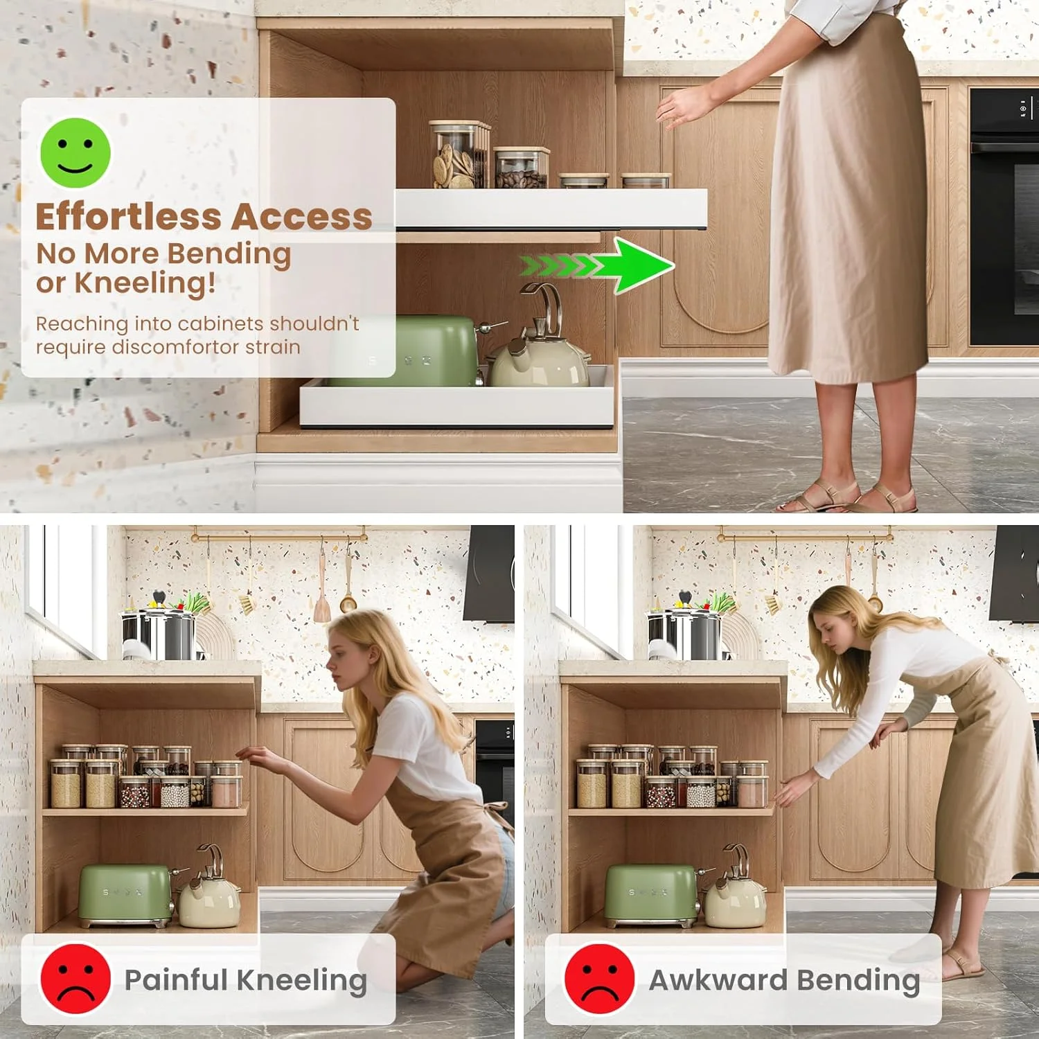 ارگانایزر کابینت کشویی THMINS، بسته 2 عددی، عمق 16 اینچ، قابل گسترش (12.6 تا 20.5 اینچ)، کشوهای کشویی سنگین، مناسب برای نگهداری وسایل آشپزخانه (سفید)