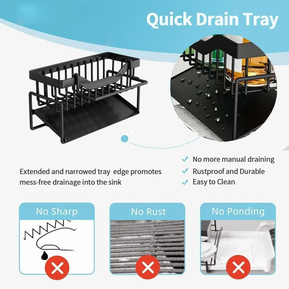 جا اسکاچی سینک TERRIFI با سینی تخلیه آب، نگهدارنده اسکاچ برای سینک ظرفشویی استیل ضد زنگ، مناسب برای اسکاچ، مایع ظرفشویی، حوله تمیز کننده، سیم ظرفشویی و لوازم آشپزخانه