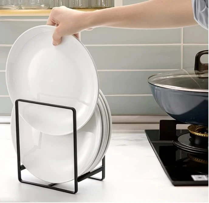 نگهدارنده بشقاب TAME، بسته 2 عددی، سازمان دهنده فلزی ظروف، قفسه چند منظوره، استند خشک کن و نگهدارنده بشقاب برای کابینت آشپزخانه، پیشخوان و کمد (مشکی)
