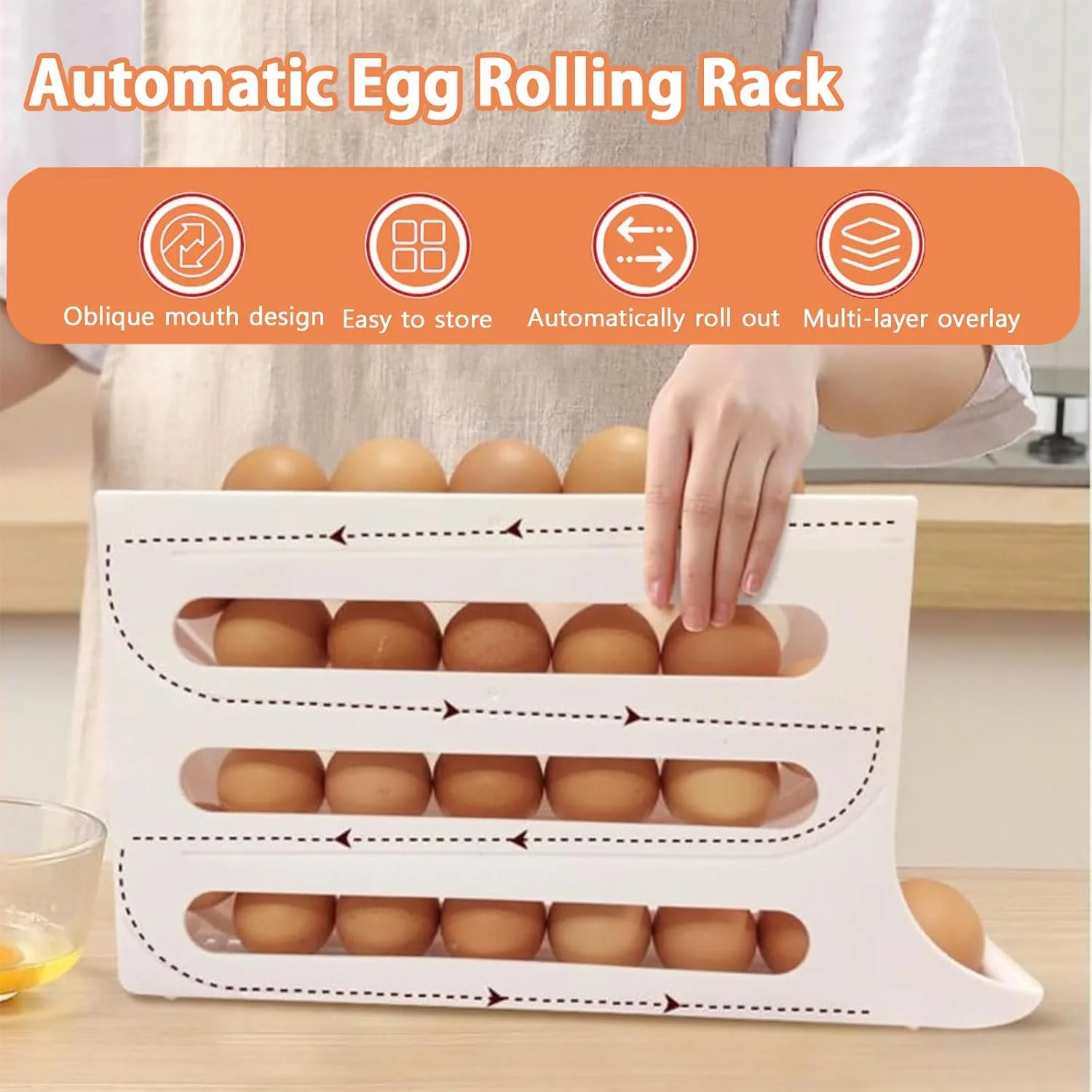 نگهدارنده تخم مرغ چرخشی 4 طبقه Tcatec، سازمان دهنده نگهداری تخم مرغ یخچال، قفسه با ظرفیت بزرگ، توزیع کننده تخم مرغ چرخشی خودکار، ظرف نگهداری تخم مرغ برای روی میز آشپزخانه