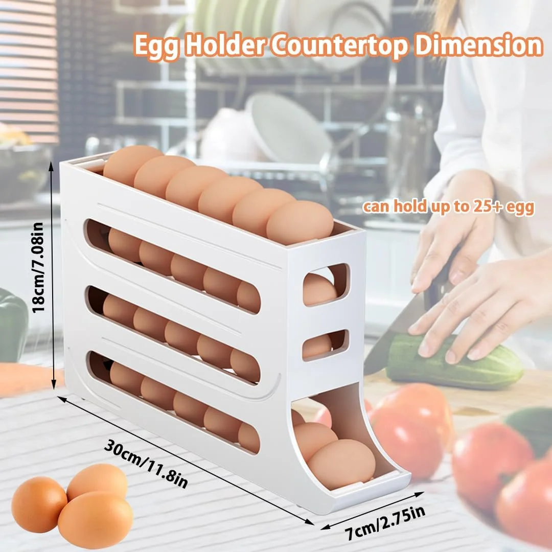 نگهدارنده تخم مرغ چرخشی 4 طبقه Tcatec، سازمان دهنده نگهداری تخم مرغ یخچال، قفسه با ظرفیت بزرگ، توزیع کننده تخم مرغ چرخشی خودکار، ظرف نگهداری تخم مرغ برای روی میز آشپزخانه